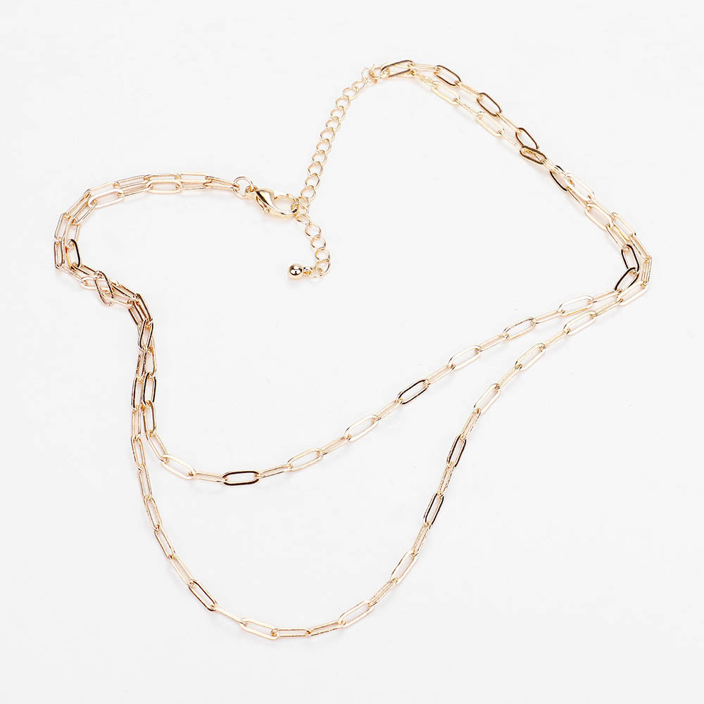 Delicate Double Strand Chain Link Necklace Set - Gold