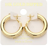 14K gold dipped chunky tube hoop earrings with polished finish and hypoallergenic omega back closure.
