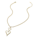 14K gold plated double heart drop pendant necklace on white background