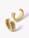 Thick Dome Ribbed Hoop Earrings - Gold