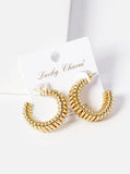 Thick Dome Ribbed Hoop Earrings - Gold