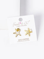 Mother Of Pearl CZ Pave Starfish Stud Earrings