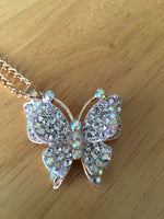 3-D Butterfly AB Clear Crystal Pendant Necklace
