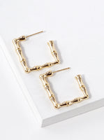 Bamboo Square Hoop Earrings - Gold or White Gold