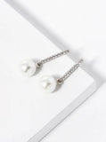 CZ Pave Bar Drop Dangle Pearl Earrings