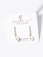 CZ Pave Bar Drop Dangle Pearl Earrings