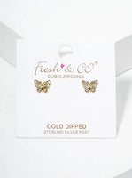 CZ Pave Butterfly Dainty Stud Earrings 