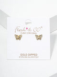 CZ Pave Butterfly Dainty Stud Earrings 