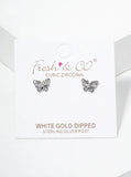 CZ Pave Butterfly Dainty Stud Earrings 