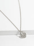 CZ Pave Dainty Heart Padlock Pendant Necklace - White Gold 