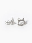 Cat and Fishbone CZ Pave Stud Earrings