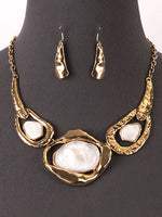 Chunky Hammered Statement Necklace Set - White 