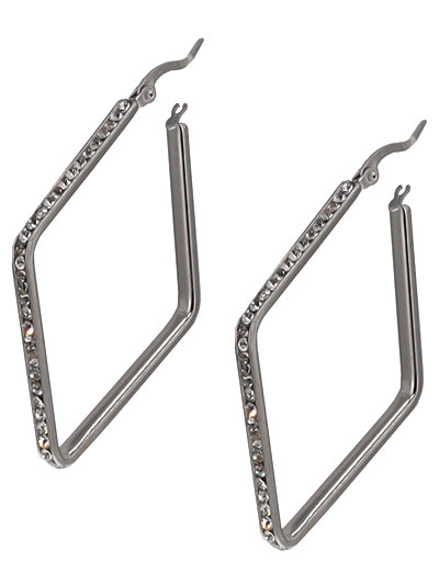 Cubic Zirconia Square Hoop Earrings - Silver