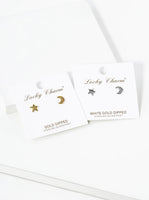 Dainty Star and Moon Asymmetrical Celestial Stud Earrings