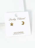 Dainty Star and Moon Asymmetrical Celestial Stud Earrings