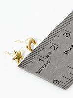 Dainty Star and Moon Asymmetrical Celestial Stud Earrings