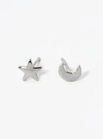 Dainty Star and Moon Asymmetrical Celestial Stud Earrings