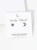 Dainty Star and Moon Asymmetrical Celestial Stud Earrings