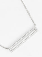 Delicate CZ Pave Rectangle Pendant Necklace - White Gold