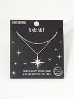 Double Layered CZ Pave Starburst Pendant Necklace