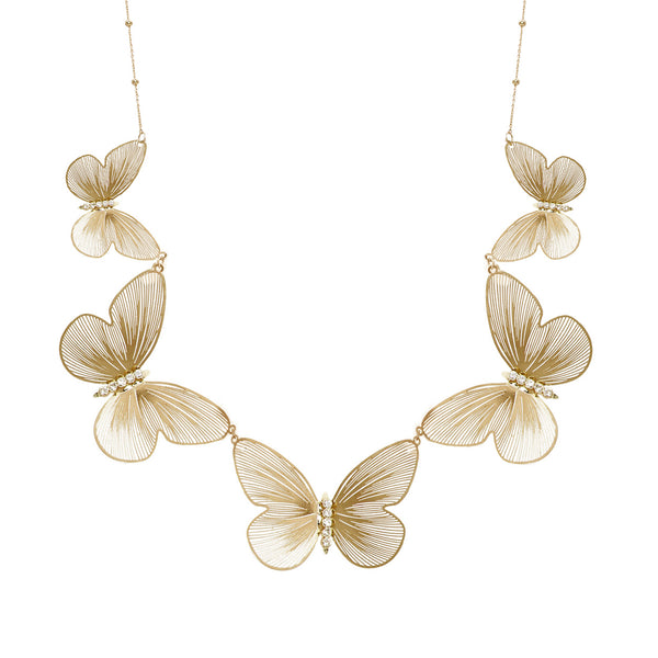Filigree 5 Butterfly with Crystal Collar 3D Necklace