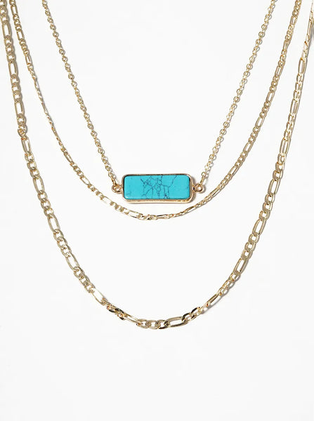 Gemstone Bar Pendant Delicate Layered Chain Necklace