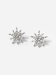 CZ Pave Dainty Double Star Stud Earrings -  White Gold 