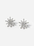 CZ Pave Dainty Double Star Stud Earrings -  White Gold 