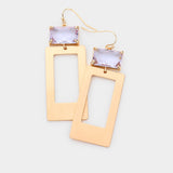 Lavender rectangle stone link drop earrings in gold tone with elegant geometric design by DazzledByJewels