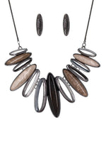 Loop Bar Statement Necklace Earrings Set- Black