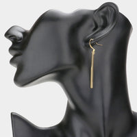 Minimal Vertical Bar Rectangle Drop Earrings - Gold Dipped