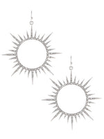 Open Sunburst Rhinestone Earrings - Silver Tone