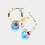 Patterned Ball Dangle Hoop Earrings - Turquoise  