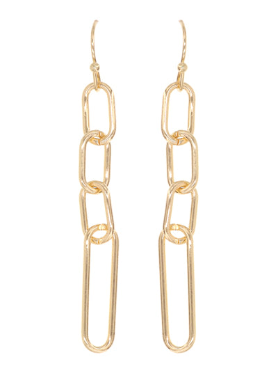 Polished Oval Paperclip Link Drop Earrings - Gold Tone