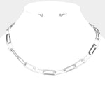 Rectangle Link Necklace Set - Silver