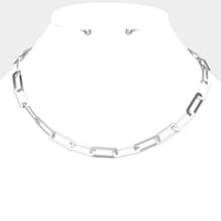 Rectangle Link Necklace Set - Silver