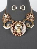 Rhinestone Bib Statement Chunky Necklace Earring Set - Leopard