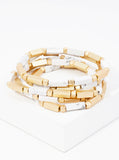 Set of 5 Rectangle Stone Bead Stretch Stackable Bracelet - White