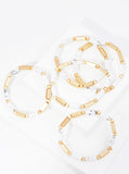 Set of 5 Rectangle Stone Bead Stretch Stackable Bracelet - White