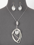 Statement Pendant Necklace Set - Silver Tone