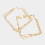 Triple Layered Textured Square Hoop Earrings - Gold