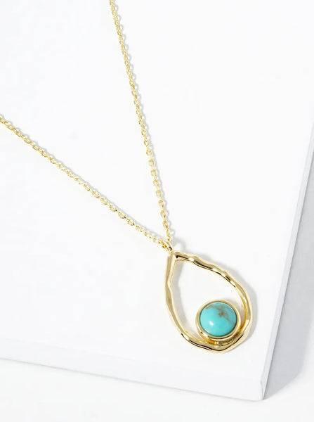Turquoise Teardrop Pendant Necklace - Gold