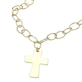 18K gold dipped chunky cross pendant necklace with oval link chain on white background