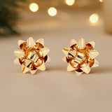 Gold-tone Christmas bow stud earrings with post-back closures.