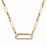 Genuine gold dipped rhinestone pavé oval accent link chain necklace featuring an adjustable modern gold chain and sparkling oval centerpiece.