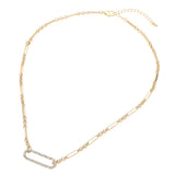 Genuine gold dipped rhinestone pavé oval accent link chain necklace featuring an adjustable modern gold chain and sparkling oval centerpiece.