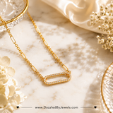 Genuine Gold Dipped Rhinestone Pavé Oval Link Chain Necklace | Hypoallergenic