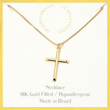 18K gold filled hypoallergenic cross pendant necklace with minimalist chain with product detail