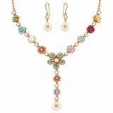 Delicate Flower Statement Fashion Y Necklace Set