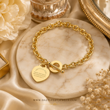 Gold Heart Charm Toggle Chain Bracelet – Stainless Steel | Water & Tarnish Resistant